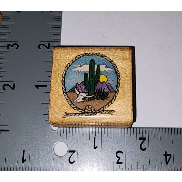Vintage 1993 Comotion Rubber Stamps #707 Western Scene 1 Wooden Rubber Stamp Art - Picture 1 of 4
